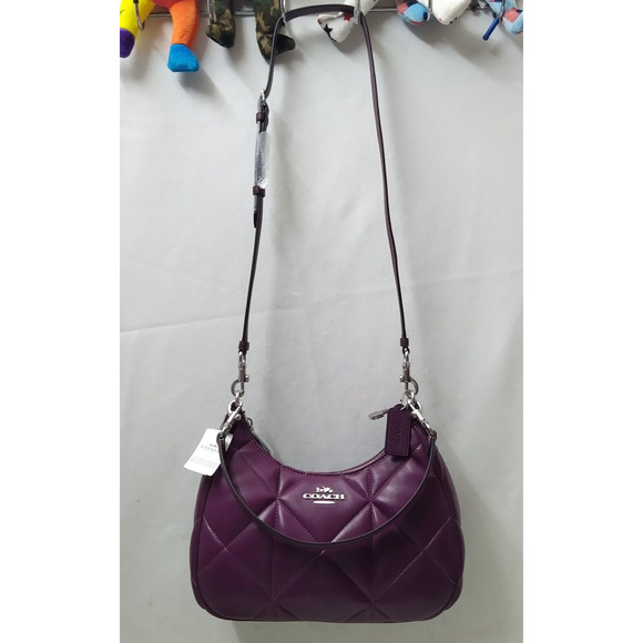 Coach Teri Hobo Diamond Deep Berry Quilted Leather Zipper Shoulder Bag -NWT $528 - Picture 7 of 16
